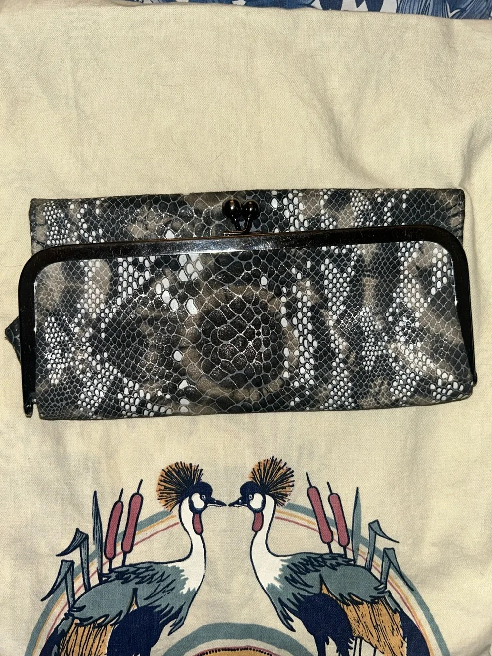 Hobo International Black/Grey Faux Snakeskin Clutch Wallet